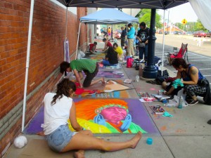 During Art Walk Central community members are invited to decorate downtown with their own works of art.